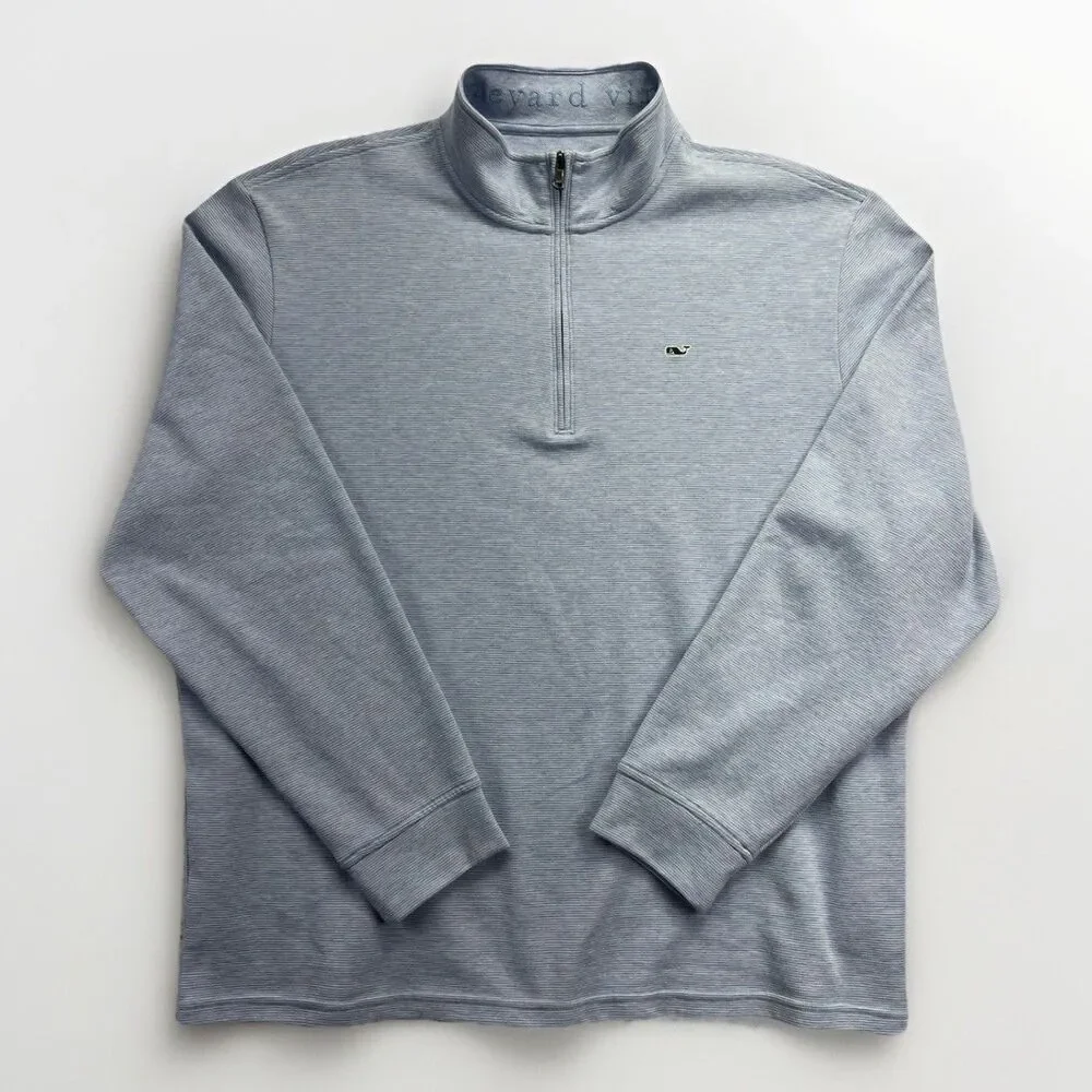 Vineyard Vines Salt Water 1/4 Zip Pullover Mens XXL‎ light  Blue Stripe Sweater
